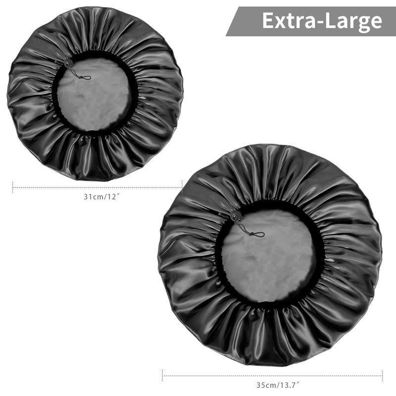 Auban Shower Cap for Women, Adjustable Reusable, Extra Large, Double-Layer Waterproof Bathing Cap, Waterproof Exterior, EVA Lining, Hair Cap for All Hair Lengths, 3 Balck Set - Image 2